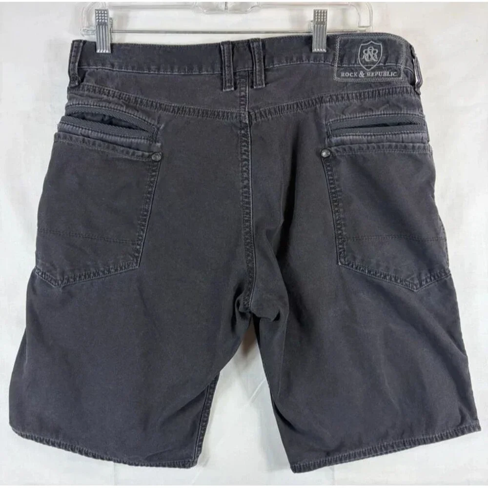 Rock & Republic Shorts Cargo Riveted Baggy Black Men’s Size 32 Summer Y2K Casual